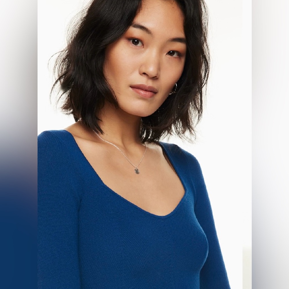 Aritzia Wilfred Tuscany Sweetheart Knit Sweater Blue Bodycon Size M - Picture 2 of 16